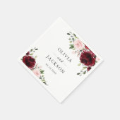 Serviette En Papier Fleurs Bourgogne, Fleurs roses, Verdure, Mariage (Coin)