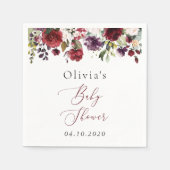 Serviette En Papier Fleurs Bourgognes, Fleurs Roses, Boho, Baby shower (Devant)