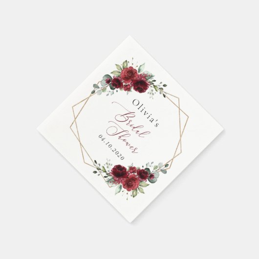Serviette En Papier Fleurs Bourgognes, Fleurs Rouges, Fête des mariées (Coin)