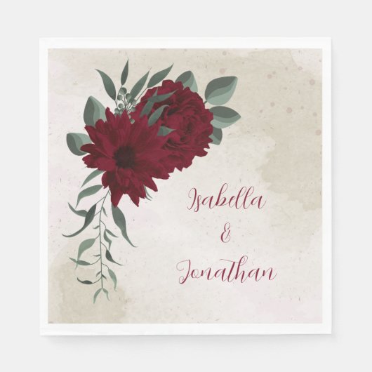 Serviette En Papier Fleurs bourguignonnes mariage (Devant)