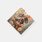 Serviette En Papier Fleurs Brown De Dachshund Et Cosmos (Coin)