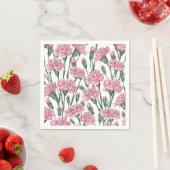 Serviette En Papier Fleurs carnations roses (En situation)