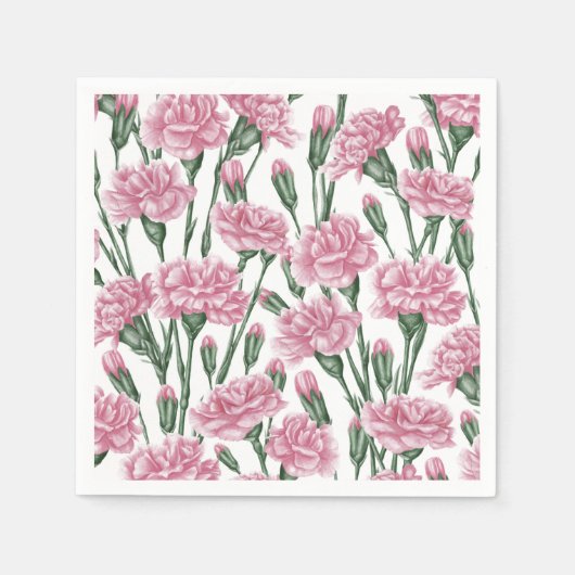 Serviette En Papier Fleurs carnations roses (Devant)