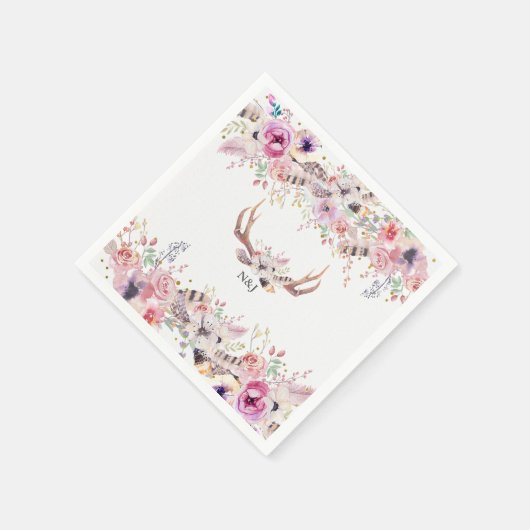 Serviette En Papier Fleurs & Cerfs Antlers Mariage Rustique Événement (Coin)
