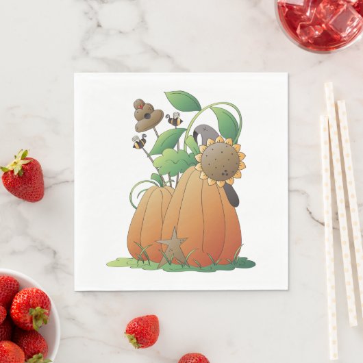 Serviette En Papier Fleurs citrouilles Et Abeilles (En situation)