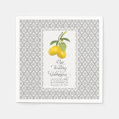 Serviette En Papier Fleurs Citrus citron gris jaune Mariage blanc (Devant)