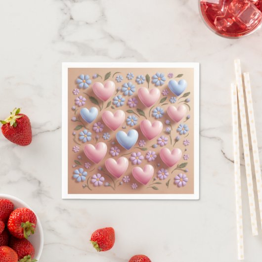 Serviette En Papier Fleurs Coeurs Cocktail serviettes (En situation)