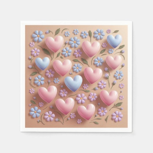 Serviette En Papier Fleurs Coeurs Cocktail serviettes (Devant)