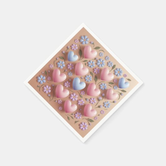 Serviette En Papier Fleurs Coeurs Cocktail serviettes (Coin)