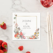 Serviette En Papier Fleurs colorées Cadre Or Accent (En situation)