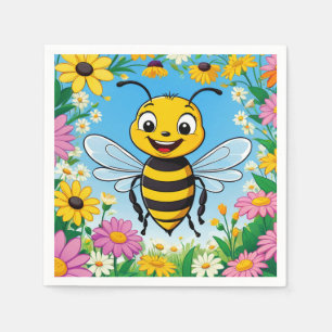 Serviette En Papier Fleurs colorées d'abeille de dessin