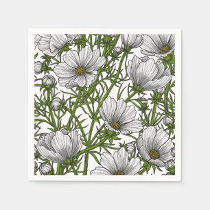 Serviette En Papier Fleurs cosmos blanches