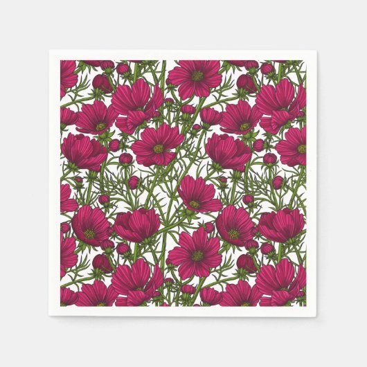 Serviette En Papier Fleurs Cosmos roses (Devant)
