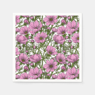 Serviette En Papier Fleurs Cosmos roses