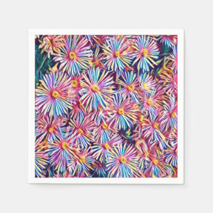 Serviette en papier fleurs couleurs arc-en-ciel