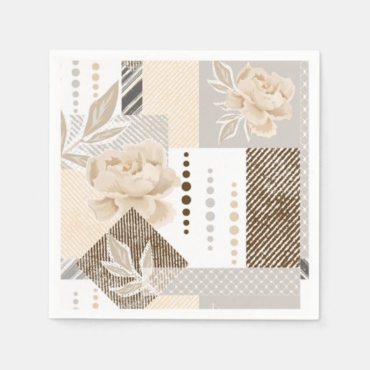 Serviette En Papier Fleurs crème sur fond blanc (Devant)
