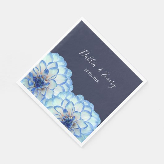 Serviette En Papier Fleurs Dahlia bleu marine bleu foncé mariage (Coin)