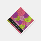 Serviette En Papier Fleurs Dahlia, Fleurs Colorées, Votre Nom (Coin)