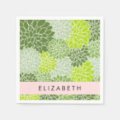 Serviette En Papier Fleurs Dahlia Vertes, Motif Floral, Votre Nom (Devant)