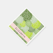 Serviette En Papier Fleurs Dahlia Vertes, Motif Floral, Votre Nom (Coin)