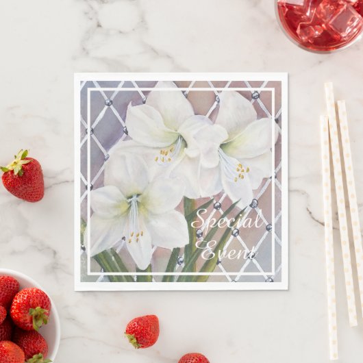 Serviette En Papier Fleurs d'Amaryllis Blancs (En situation)