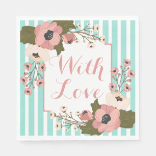 Serviette En Papier Fleurs d'amour Fleurs roses Rayures bleues de ment