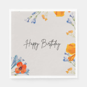 Serviette En Papier Fleurs d'anniversaire modernes Nastartium Bleu Bot