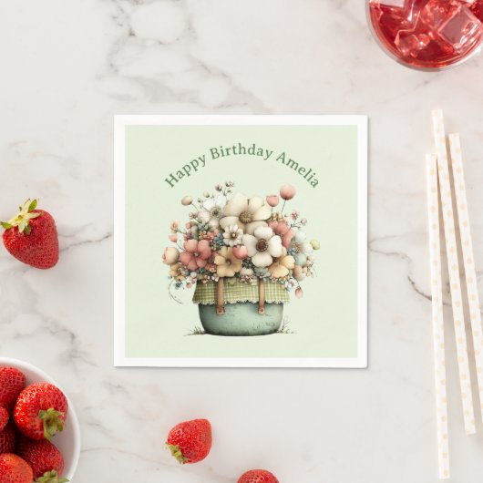 Serviette En Papier Fleurs dans un pot Cozy Shabby Cute Anniversaire (En situation)