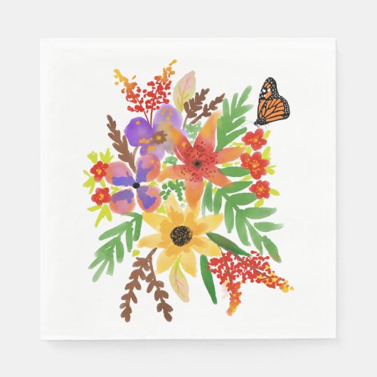 Serviette En Papier Fleurs d'aquarelle 02 Papier de déjeuner serviette (Devant)