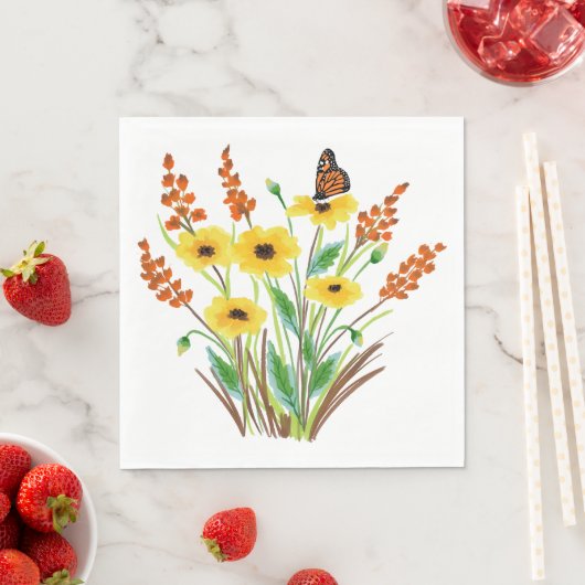 Serviette En Papier Fleurs d'aquarelle 07 Papier de déjeuner serviette (En situation)