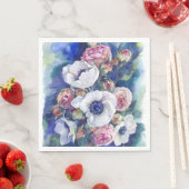 Serviette En Papier Fleurs d'aquarelle anémone roses d'illustration fl (En situation)