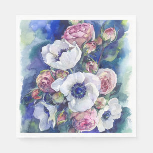 Serviette En Papier Fleurs d'aquarelle anémone roses d'illustration fl