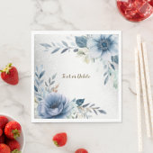 Serviette En Papier Fleurs d'Aquarelle bleu Dusty Silver Elégant (En situation)