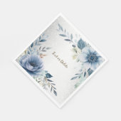 Serviette En Papier Fleurs d'Aquarelle bleu Dusty Silver Elégant (Coin)