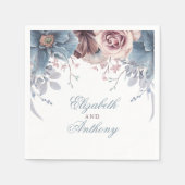 Serviette En Papier Fleurs d'aquarelle bleu et mauve Dusty (Devant)
