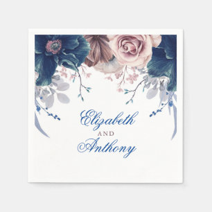 Serviette En Papier Fleurs d'aquarelle bleu marine et mauve