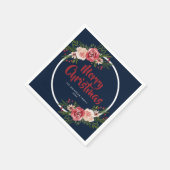 Serviette En Papier Fleurs d'aquarelle bleu marine moderne Noël (Coin)