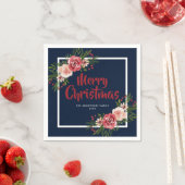 Serviette En Papier Fleurs d'aquarelle bleu marine Noël (En situation)