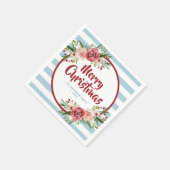 Serviette En Papier Fleurs d'aquarelle bleu moderne Noël (Coin)