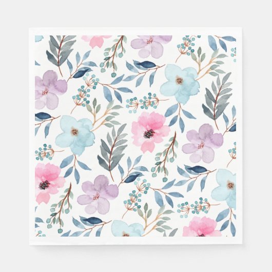 Serviette En Papier Fleurs d'aquarelle bleu Pastel (Devant)