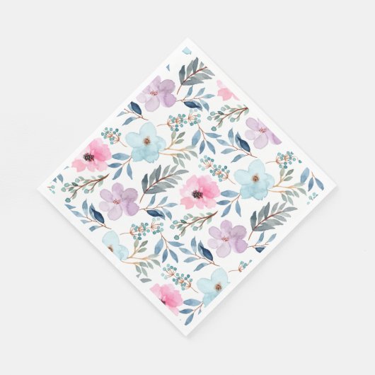 Serviette En Papier Fleurs d'aquarelle bleu Pastel (Coin)