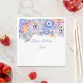 Serviette En Papier Fleurs d'aquarelle bleue Anniversaire (En situation)
