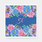 Serviette En Papier Fleurs d'aquarelle bleue Anniversaire (Devant)
