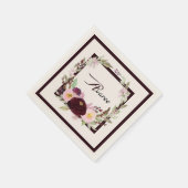 Serviette En Papier Fleurs d'aquarelle bordeaux et roses (Coin)