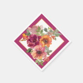 Serviette En Papier Fleurs d'aquarelle Bourgogne et orange (Coin)