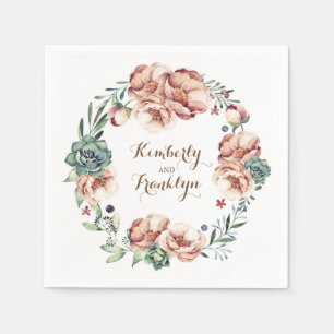 Serviette En Papier fleurs d'aquarelle couronne chute ivoire mariage