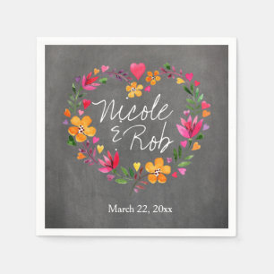 Serviette En Papier Fleurs d'aquarelle couronne de coeur   gris tablea