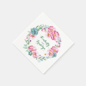 Serviette En Papier fleurs d'aquarelle couronne mariage élégant (Coin)