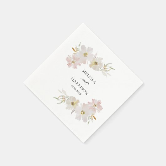 Serviette En Papier Fleurs d'aquarelle crème et bleu (Coin)