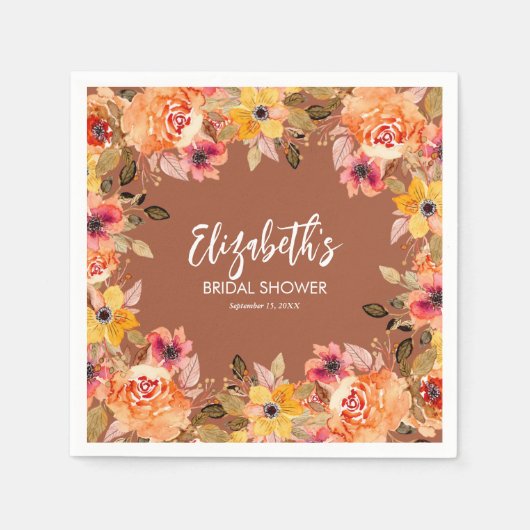 Serviette En Papier Fleurs d'aquarelle d'automne en terre cuite (Devant)